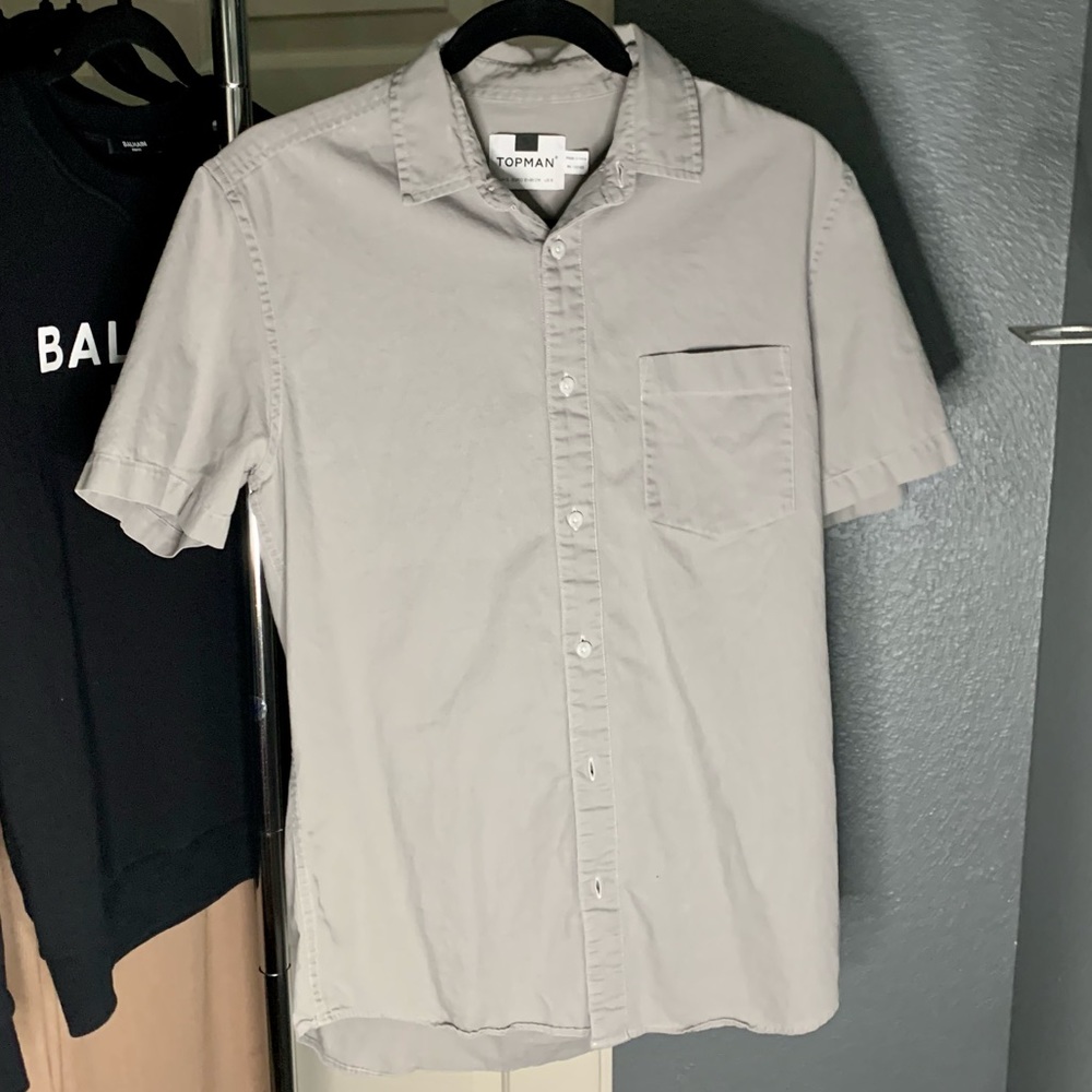 TOPMAN Men’s Grey Casual Button-Down Short-Sleeve Shirt SMALL